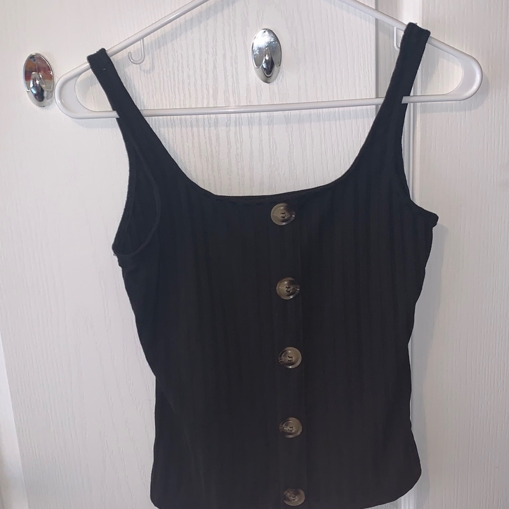 Cute black tank crop top, with buttons, Small